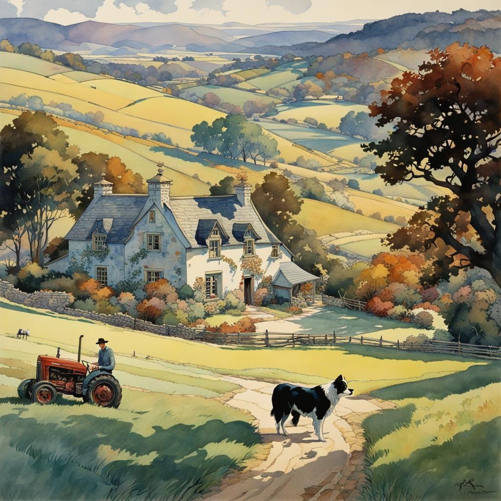 Irish Farm Life in Watercolor Style
