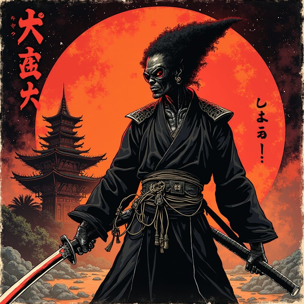 Alien Samurai Ronin in Space Dojo: Pulp Sci-Fi Art