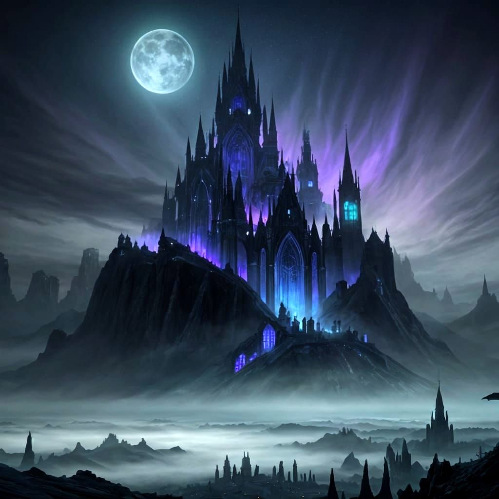 Elven Vapor City Mirage on Dark Moonscape