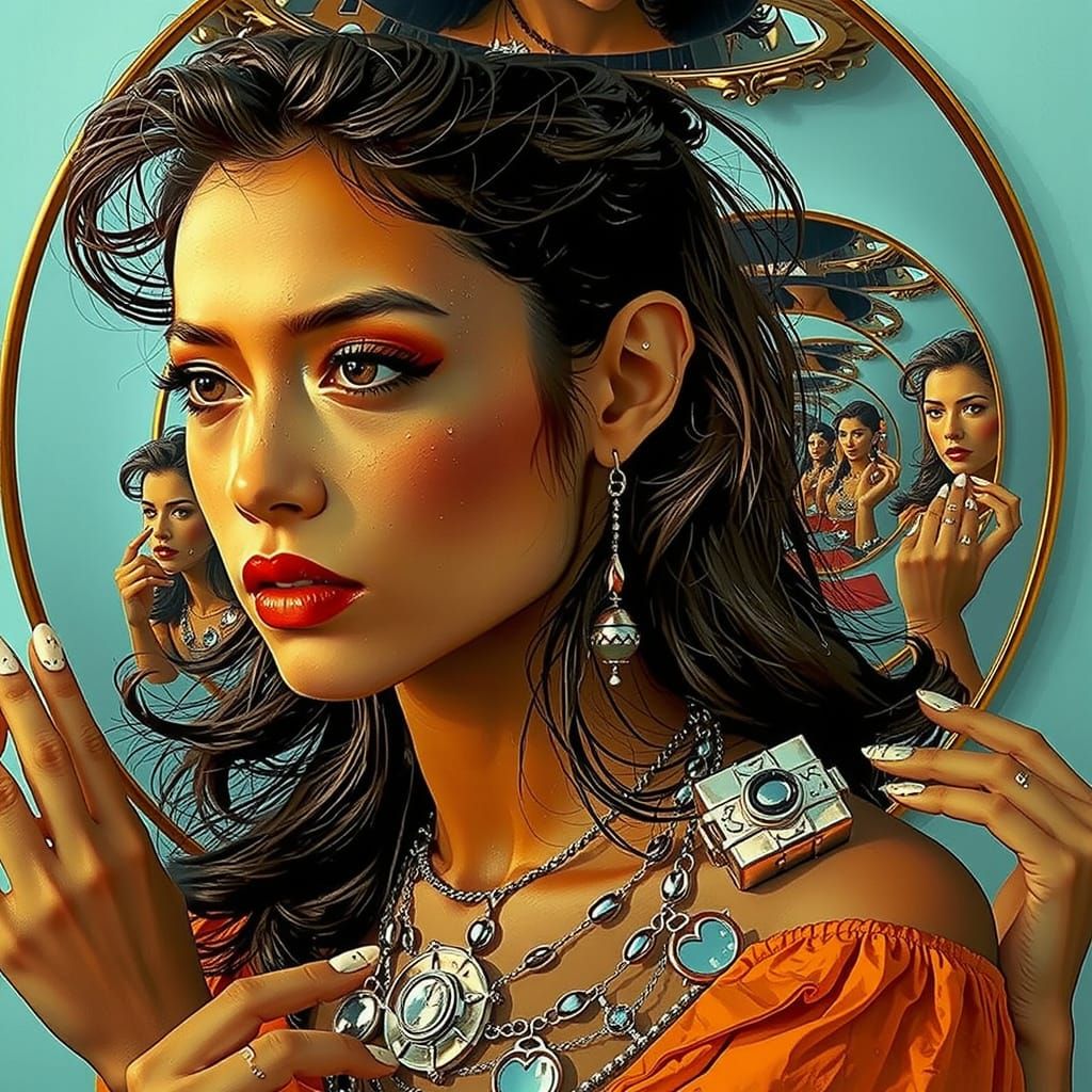 Mysterious Figure in Infinite Mirrors: Hyperrealistic Futuri...