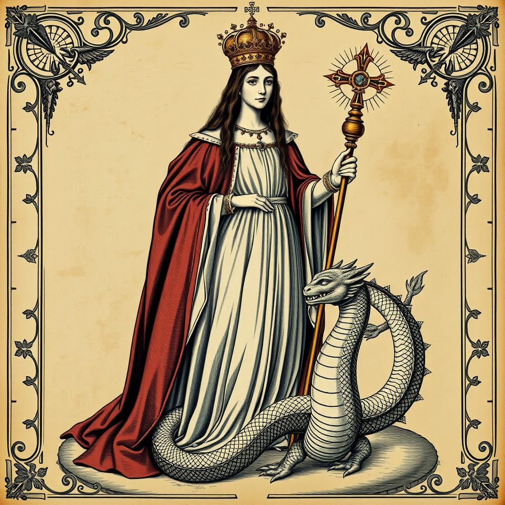 Medieval Queen in Ancient Engraving Style