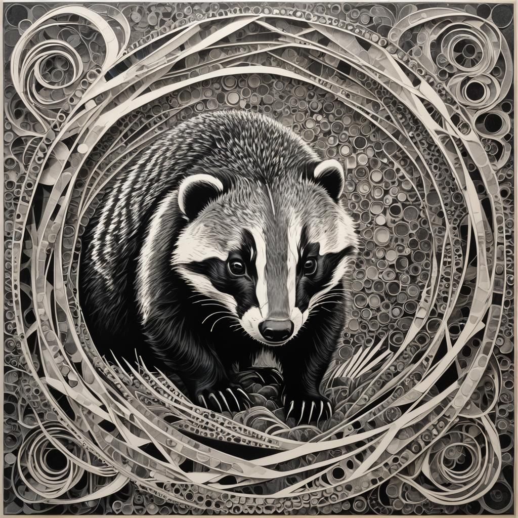 Monochromatic Badger in Geometric Abstract Art