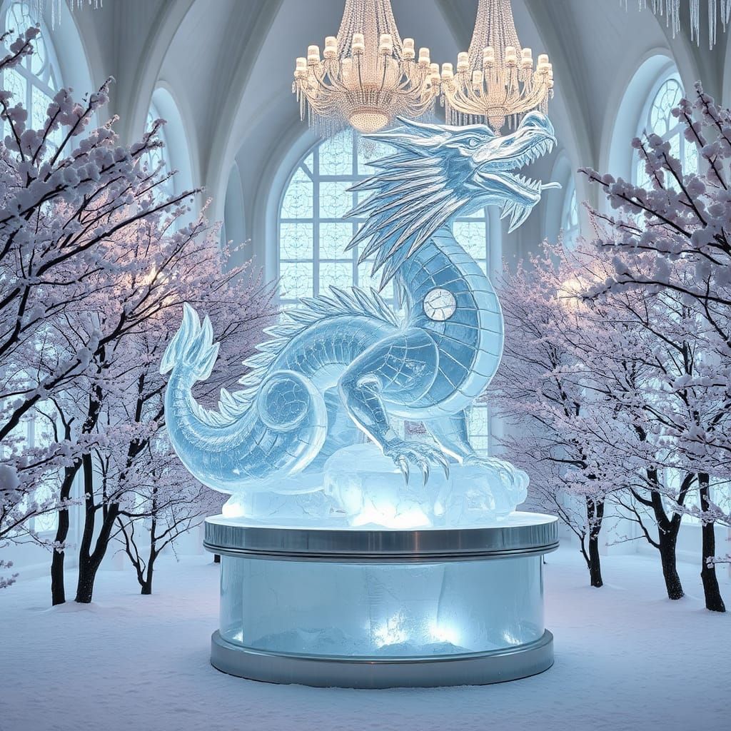 Icy Dragon Sculpture in Winter Palace