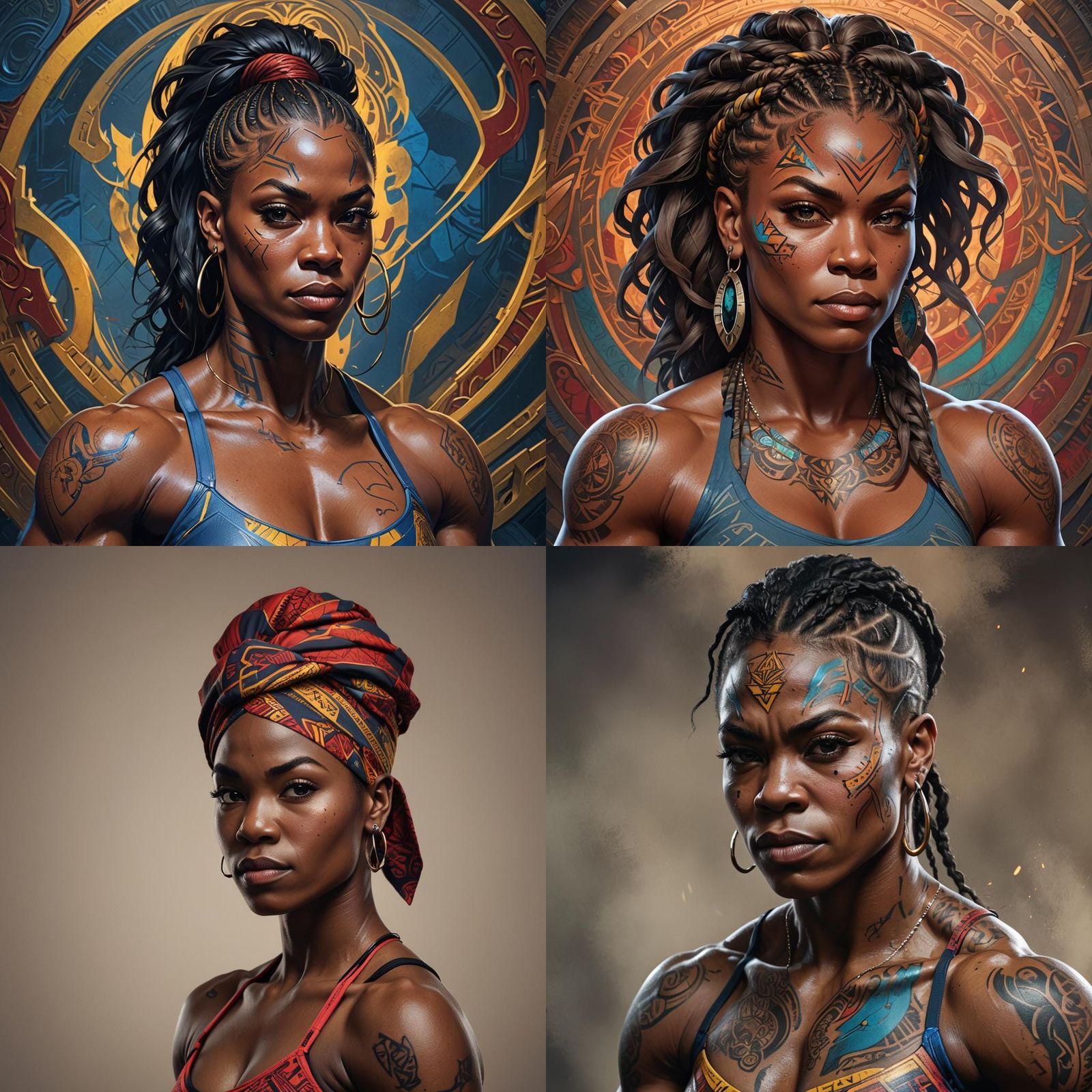 Tattooed African Female Bodybuilder Portrait