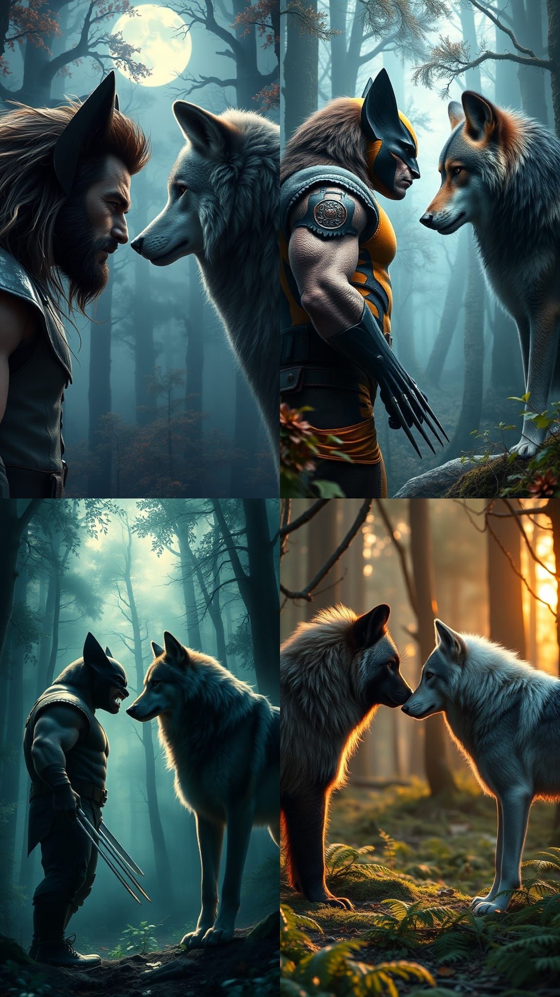 Wolverine and Wolf Face-Off: 8k Detailed Matte Painting