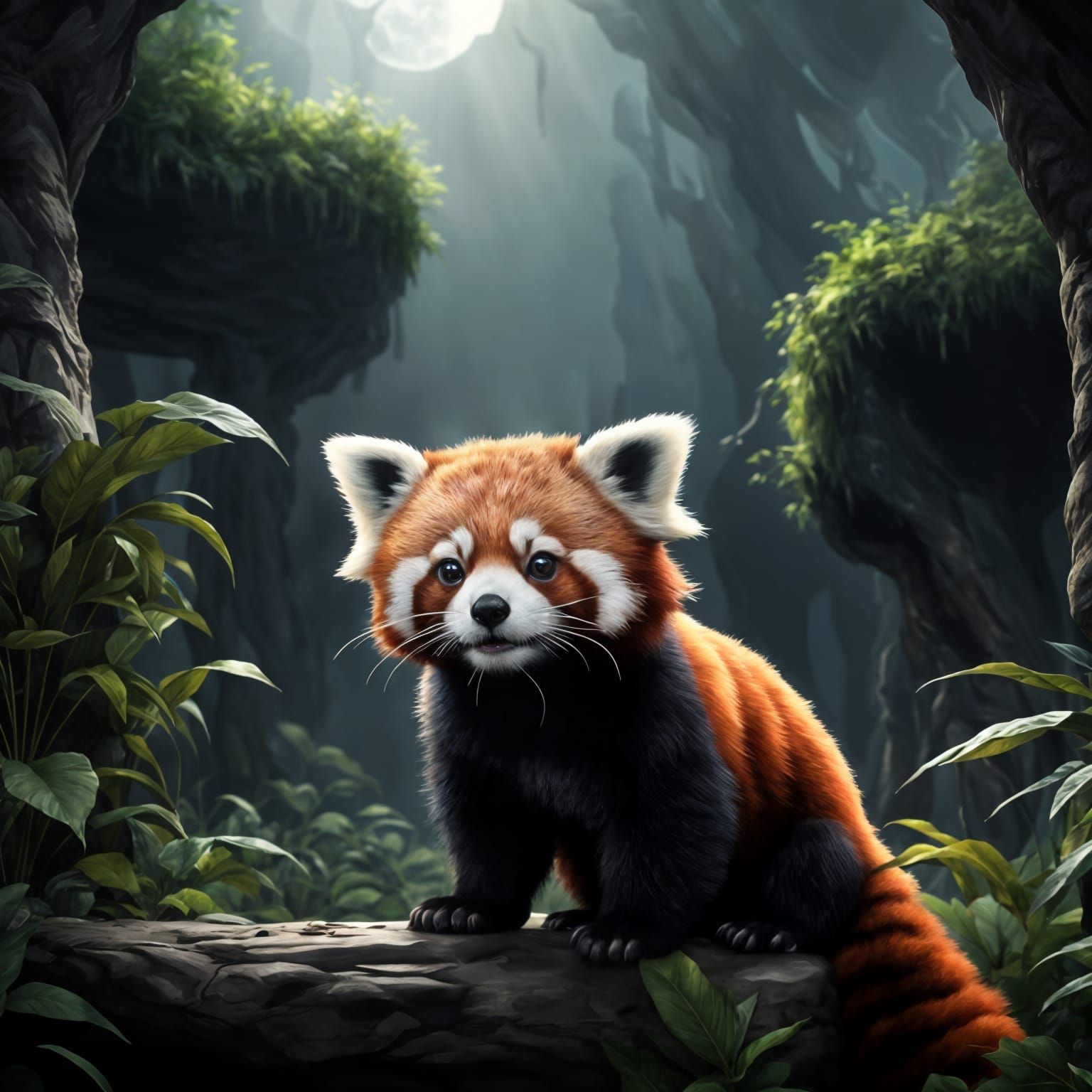 Cute Red Panda Under Blanket, Matte Painting Style
