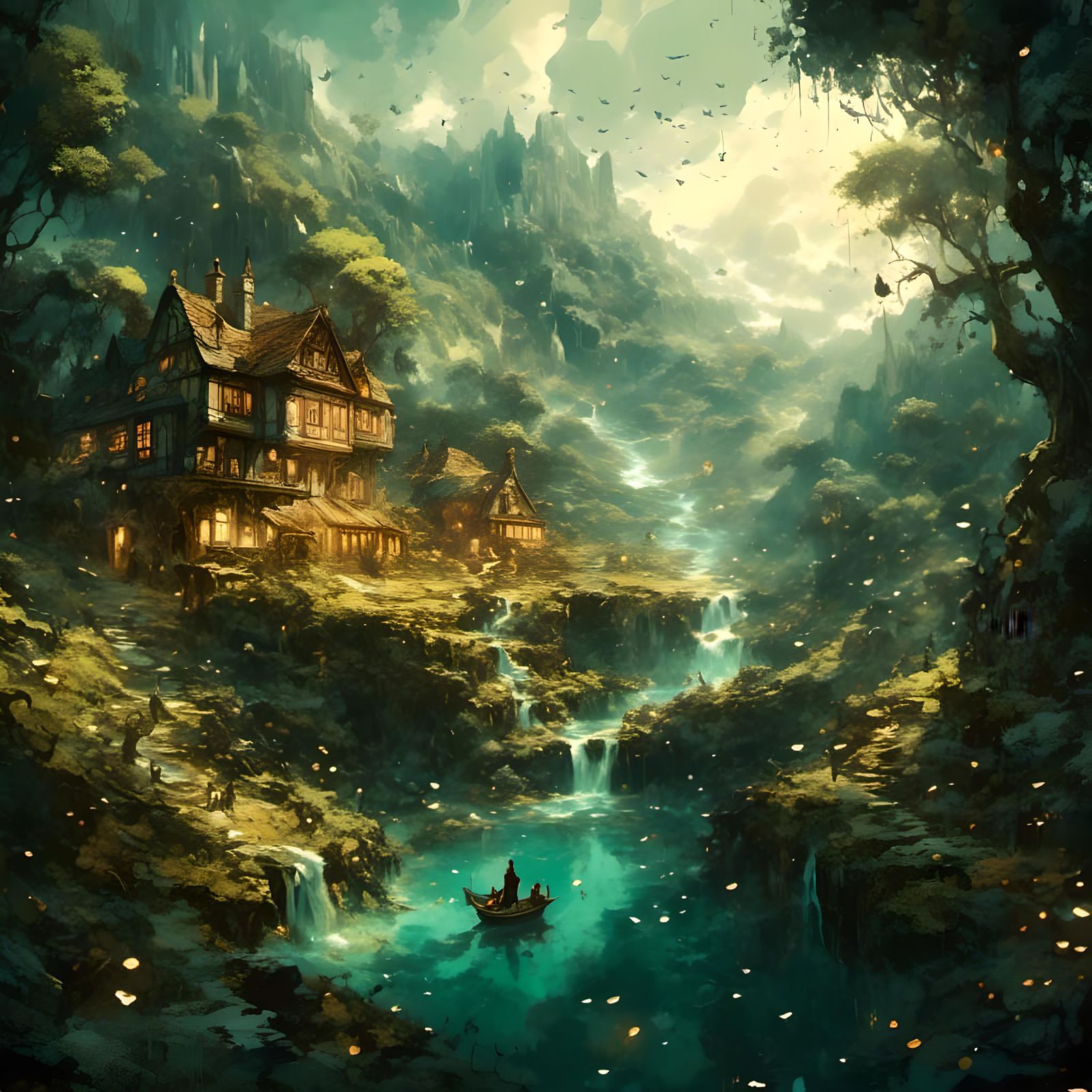 Maximalist 3D Storybook Scene with Alice in Wonderland