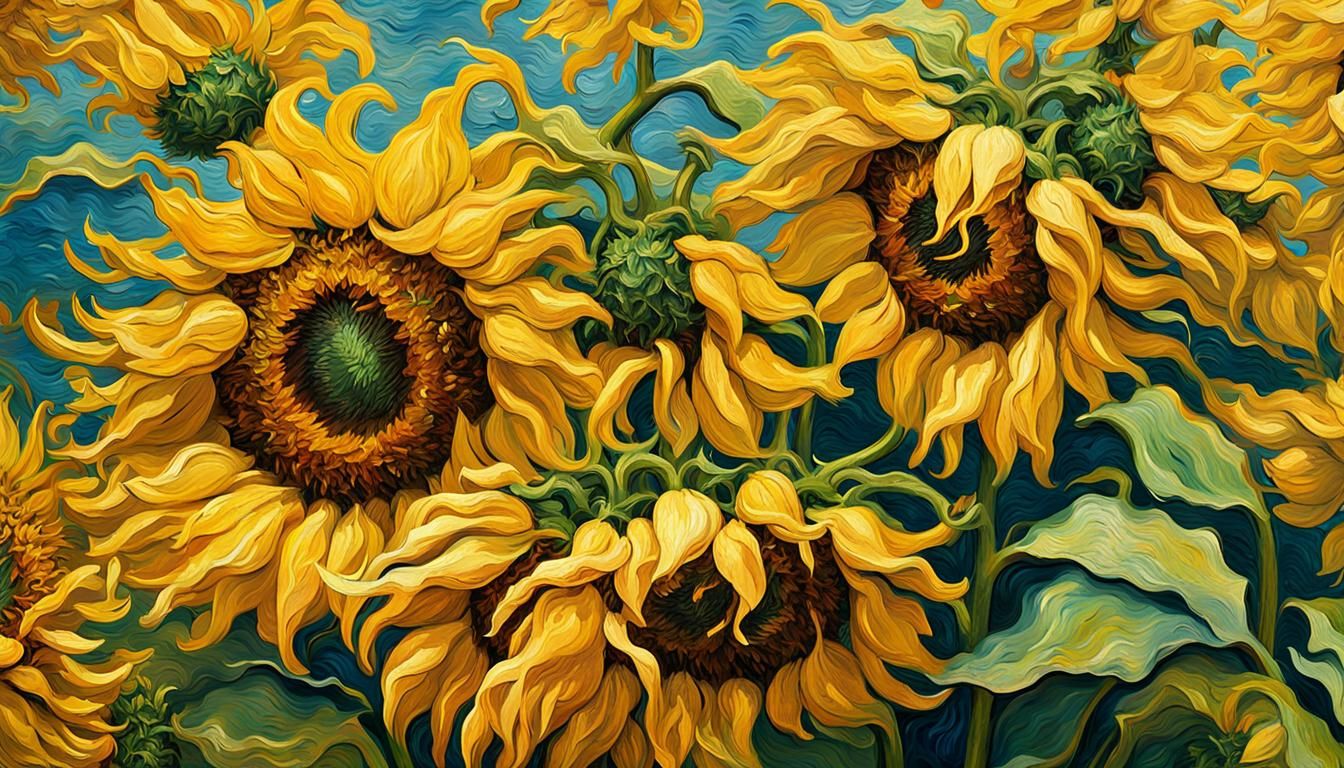 Van Gogh Style Yellow Sunflowers in Expressionist Oil Painti...