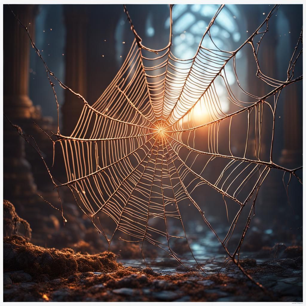 Sparkling Cobweb in Detailed Matte Painting Style