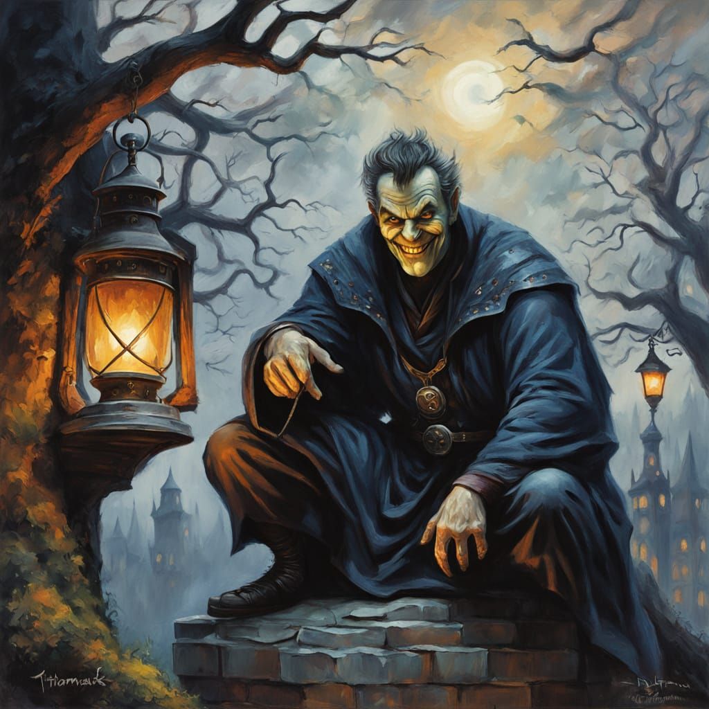 Eerie Villain with Sinister Smile in Impasto Oil Painting