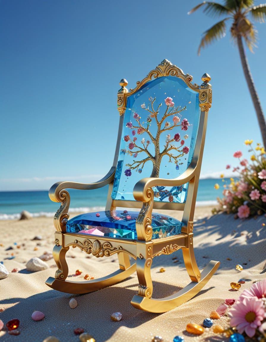 Surreal Crystal Rocking Chair on a Fantasy Beach