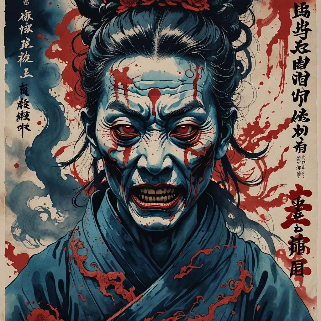 Horror Film Poster in Zen-Inspired Ink Style