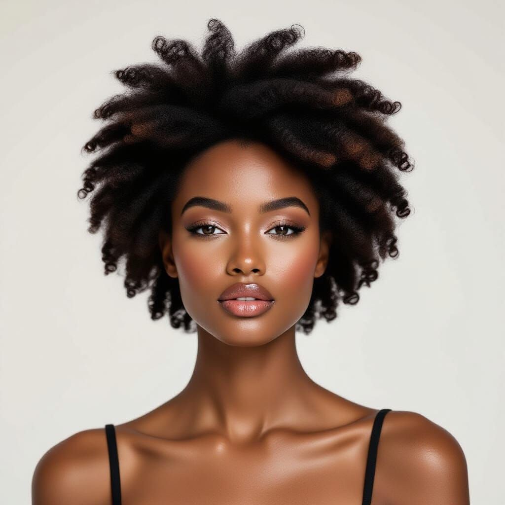 Fashion Model with Afro in Studio Lighting