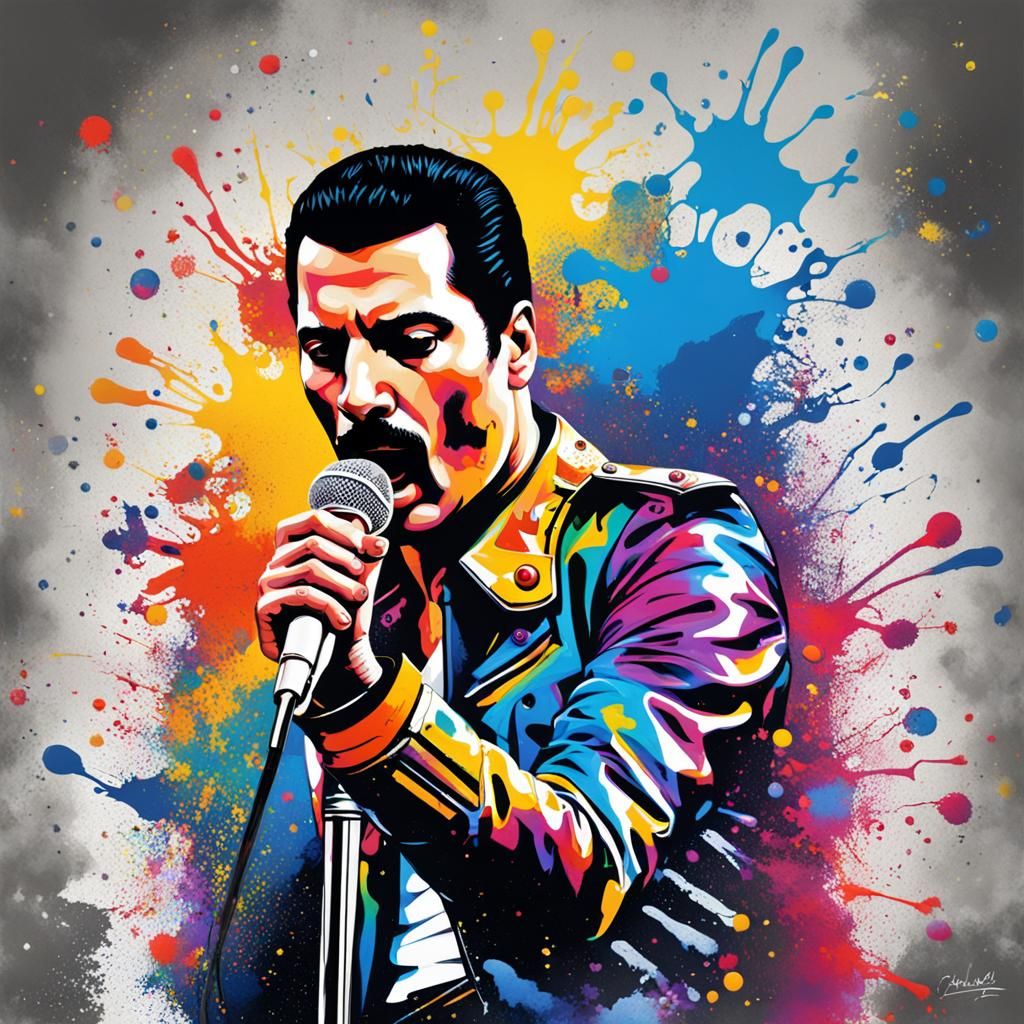 Freddie Mercury Graffiti Art in Polychromatic Colors