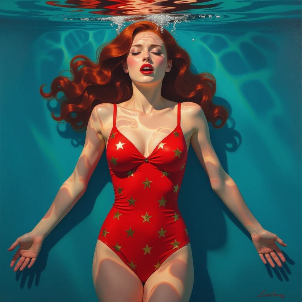 Submerged Woman in Surreal Allegory