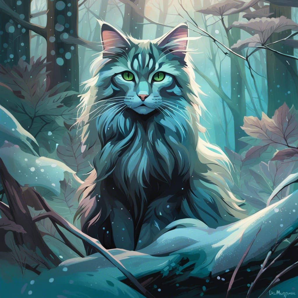 Wild Forest Cat in Winter: Moody Digital Art