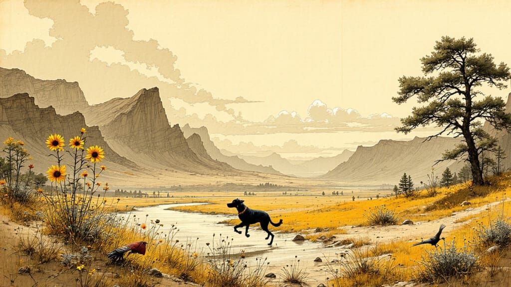 Vintage-Style Wyoming Canyon Panorama