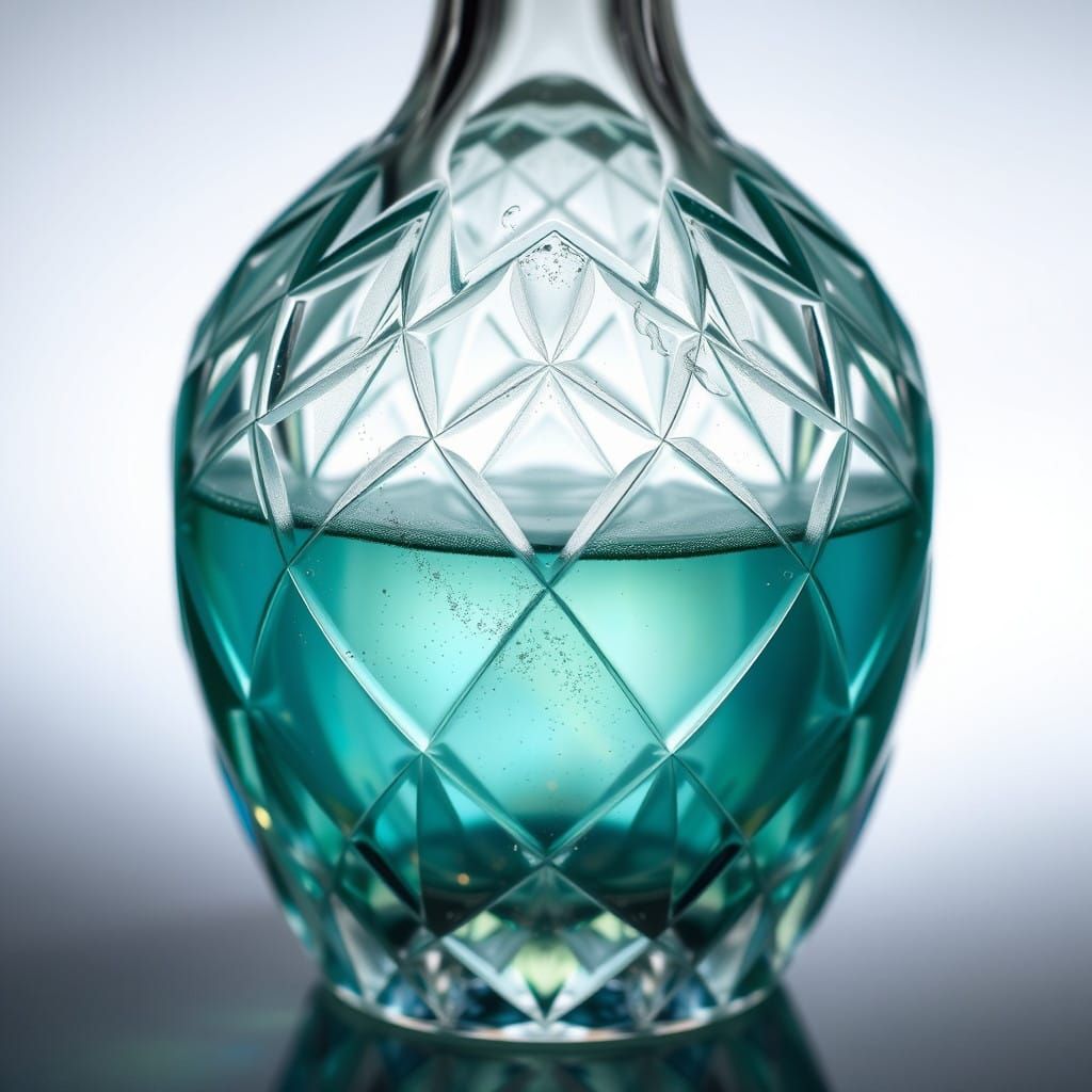 Delicate Opalescent Glass Bottle with Iridescent Liquid and...