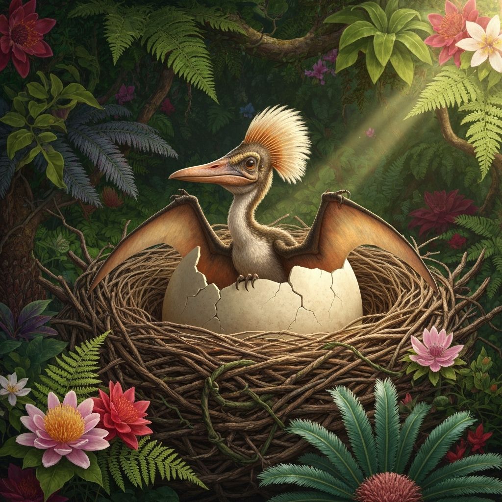 Pterodactyl Hatching in Lush Jurassic Nest