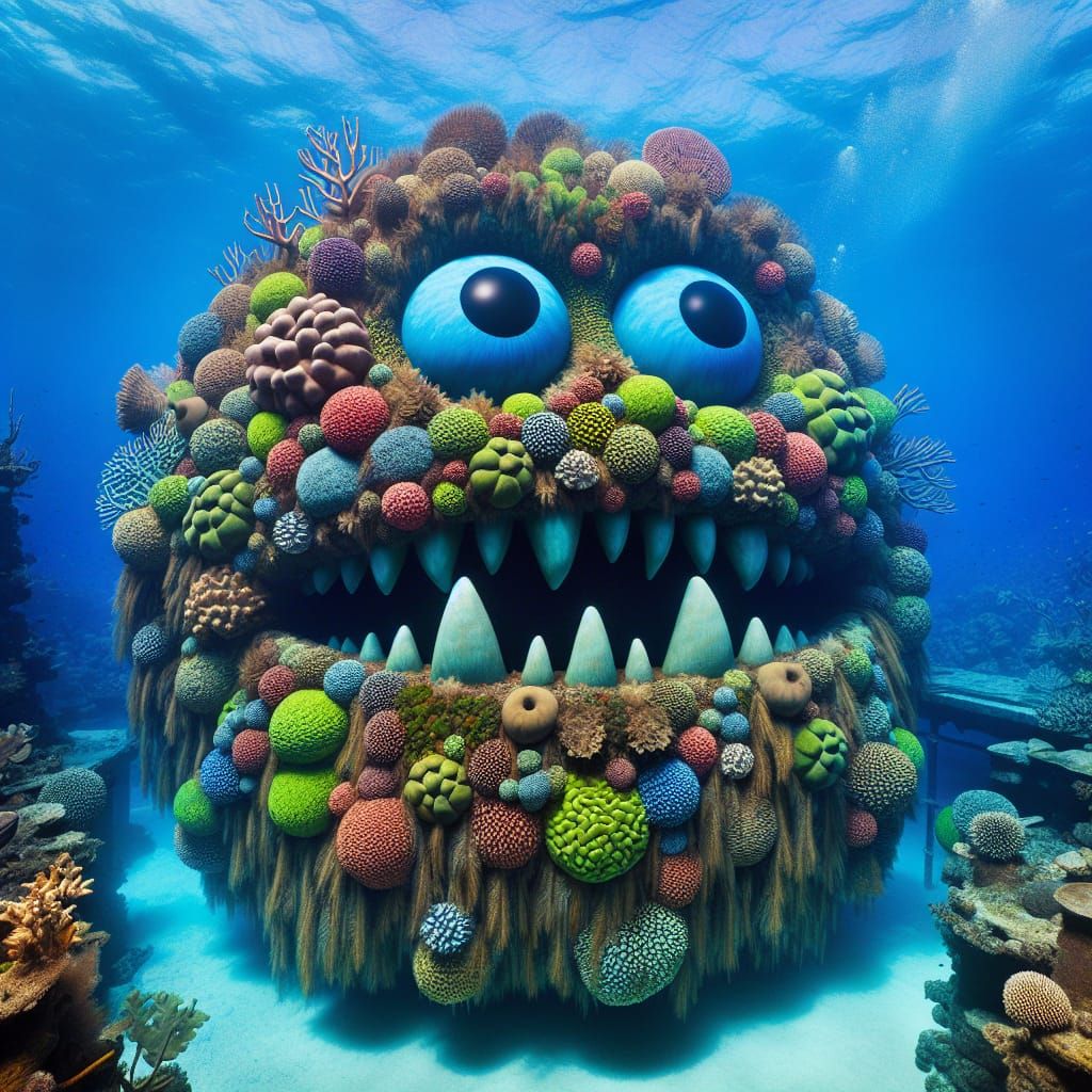 Floating Coral Monster Head Waterscape Masterpiece