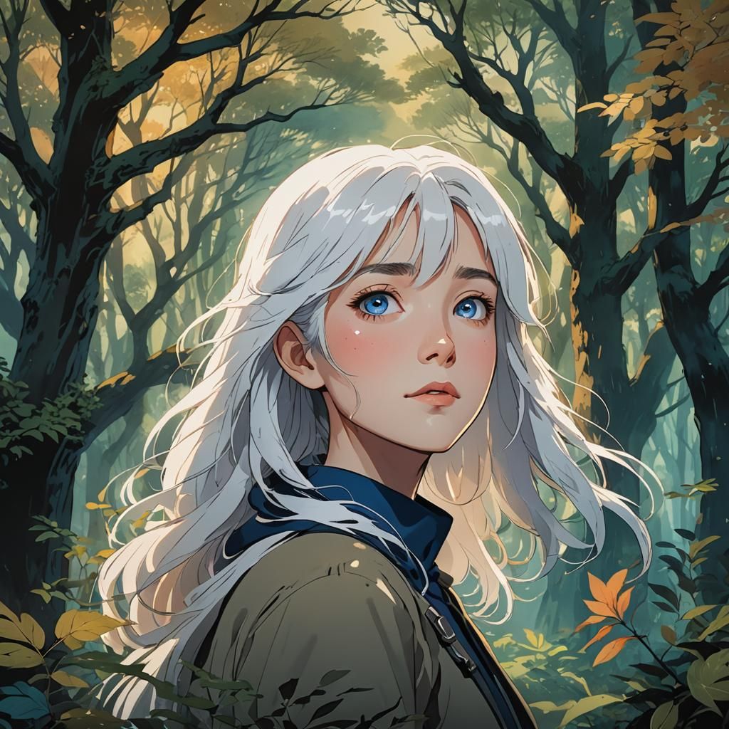Anime Woman in Mystical Forest, Disney Palette
