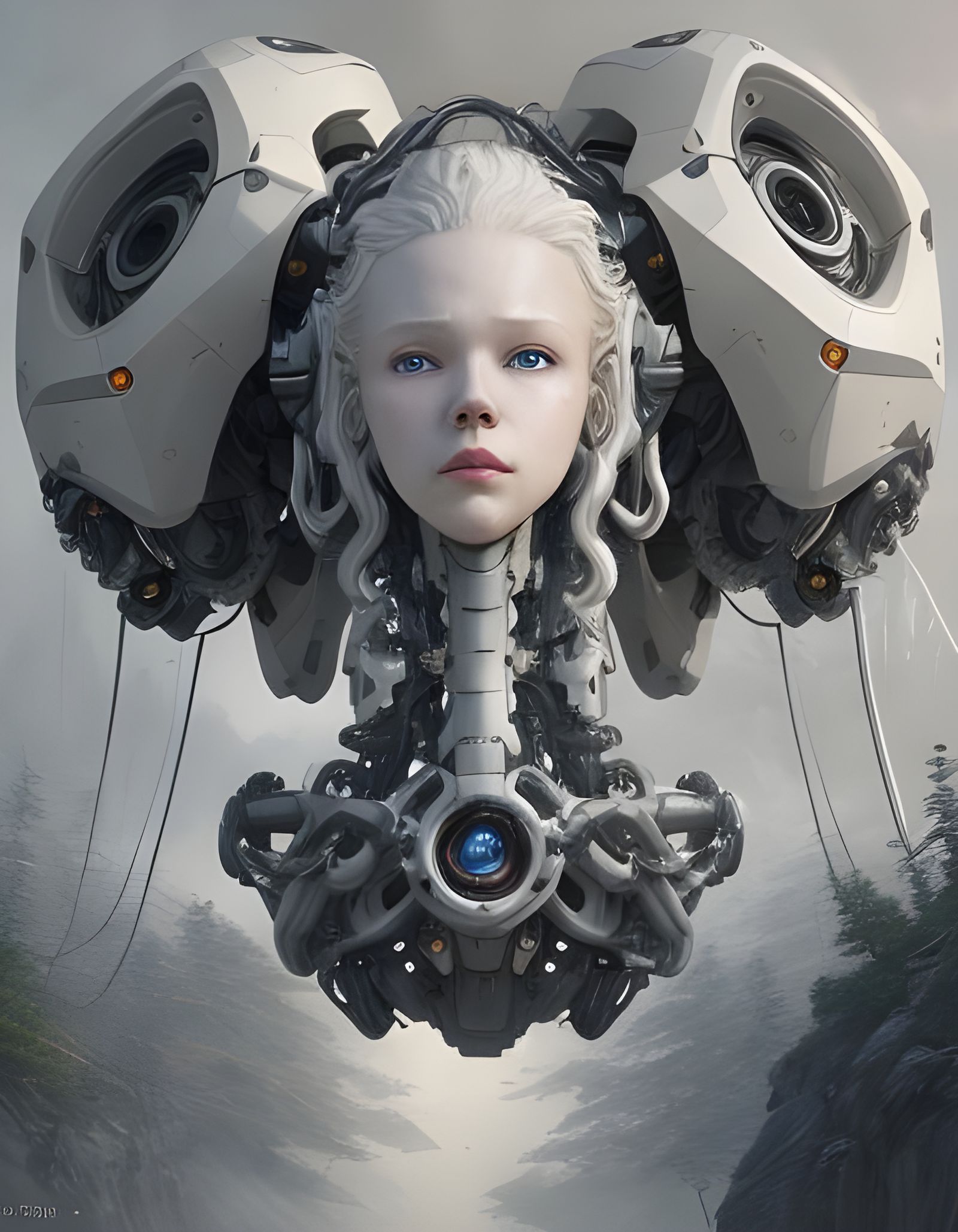 Futuristic Android Robot with Detached Head