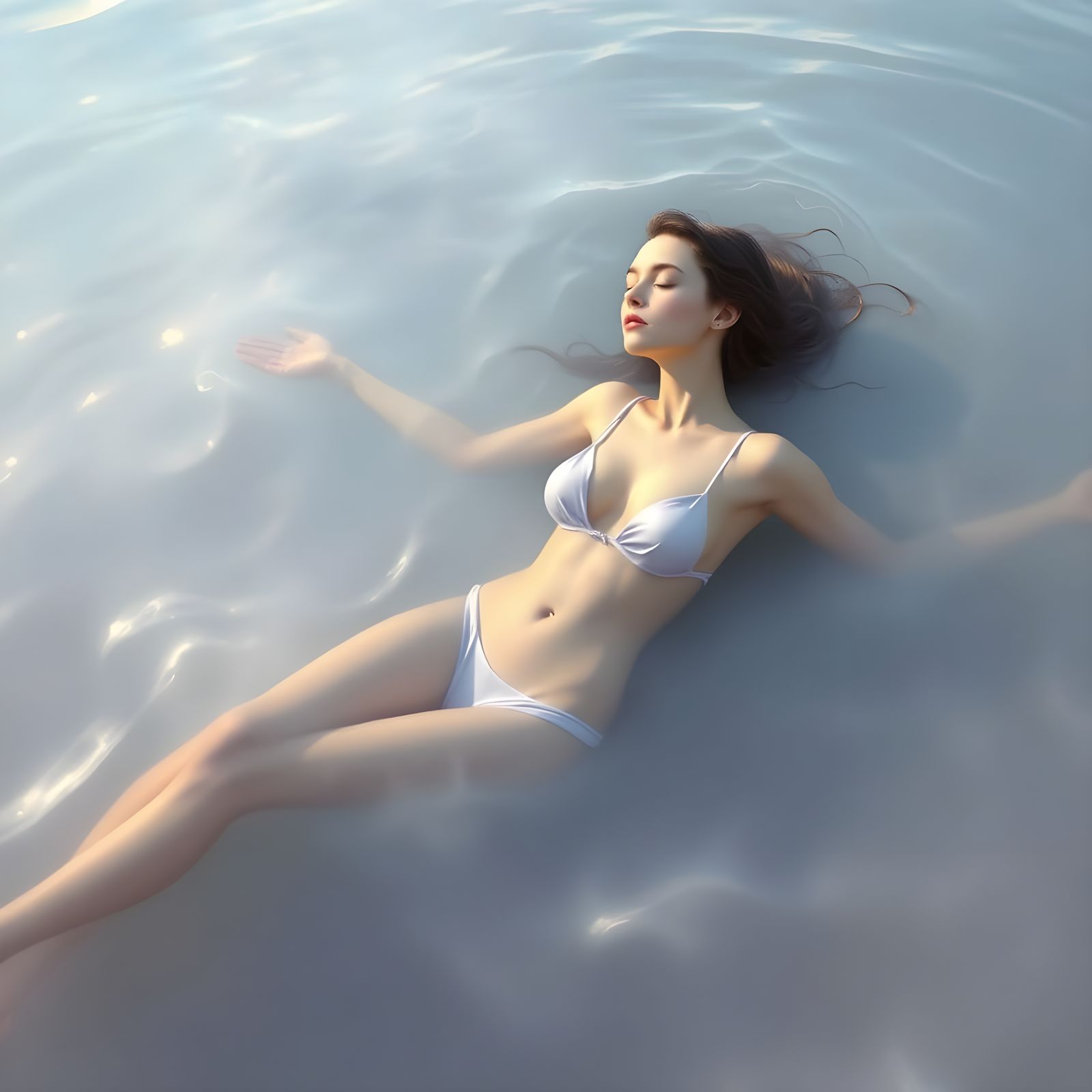 Dreamy Maiden Adrift in Lavender Bikini, Misty Ethereal Fant...