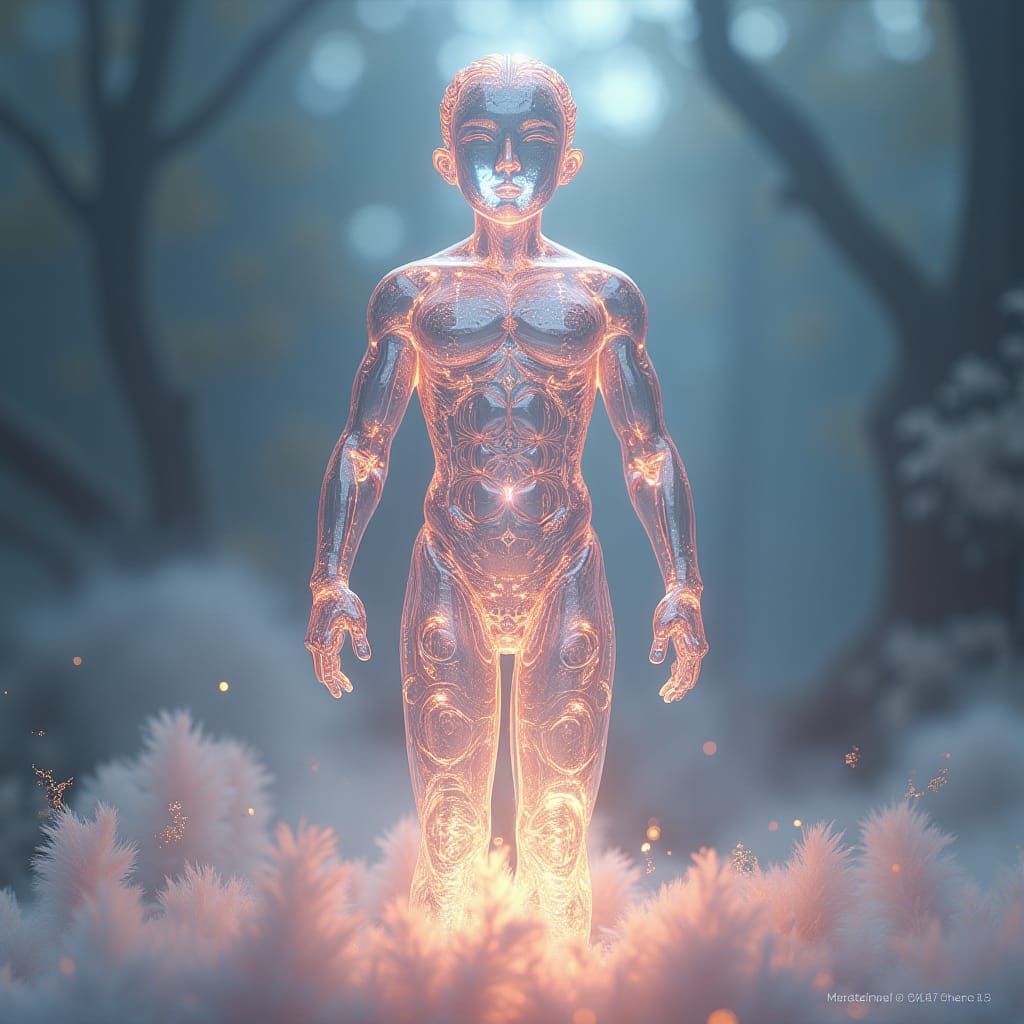 Glass Humanoid Figure in Anime Style