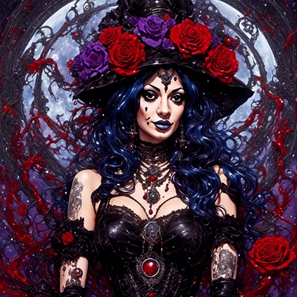 Eldritch Goddess Pinup in Gothic Rococo Style