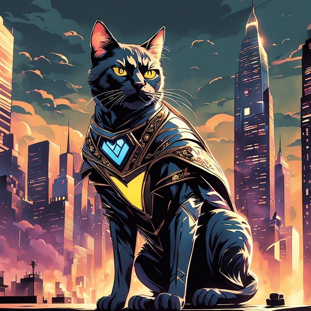 Comic Book Superhero Cat in Action
