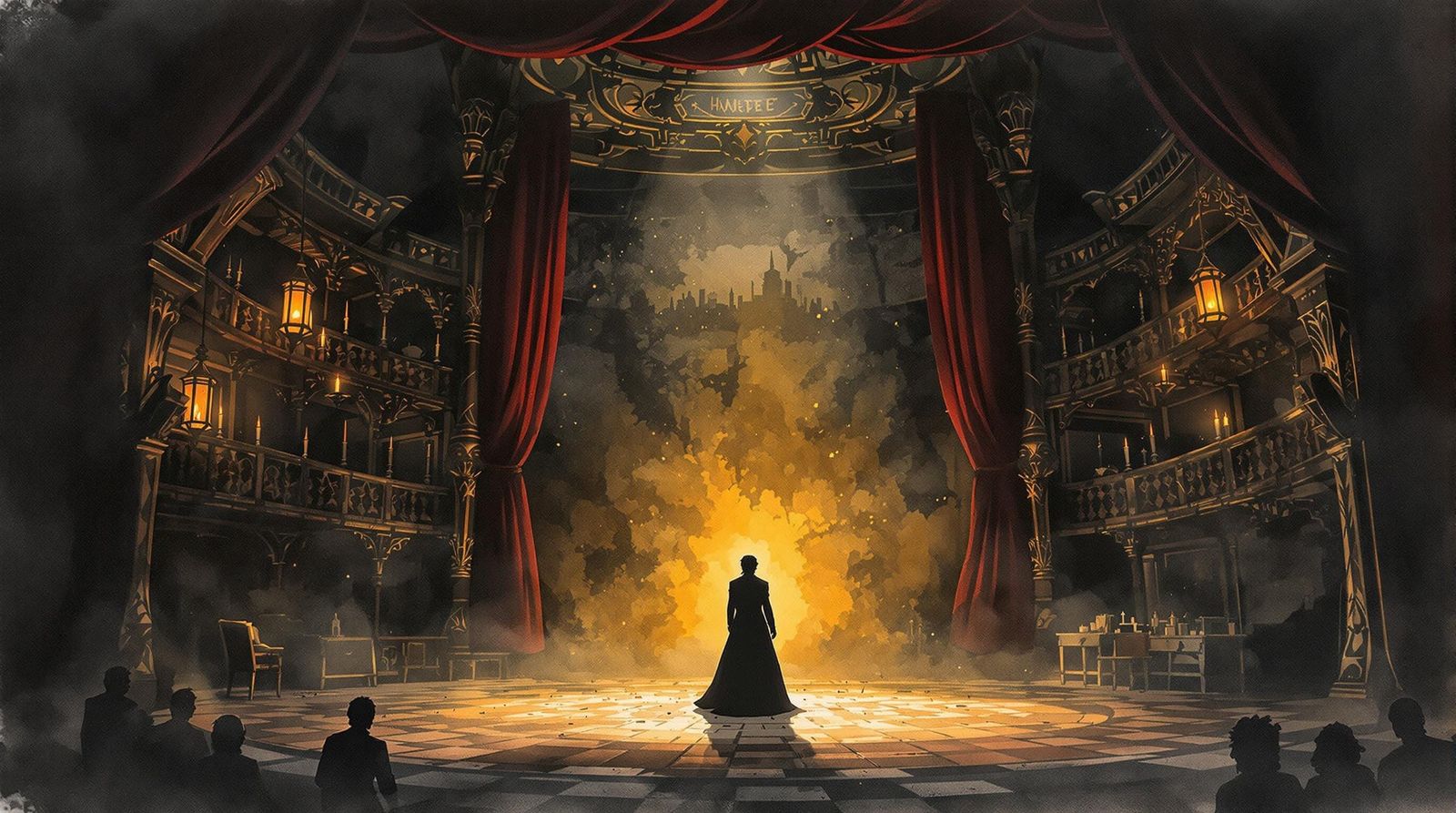 Baroque Hamlet Under Candlelight in Mixed Media