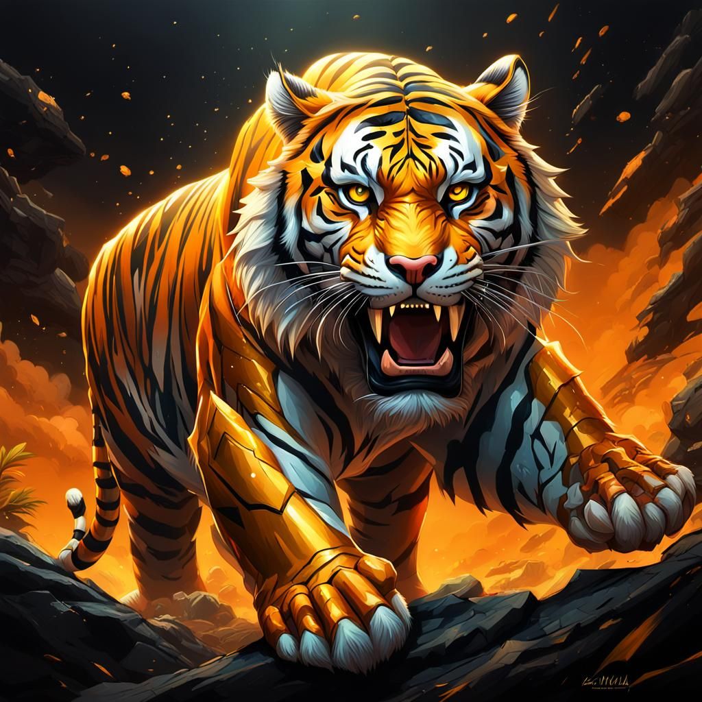 Wild Tiger in Epic Fantasy Airbrush Art