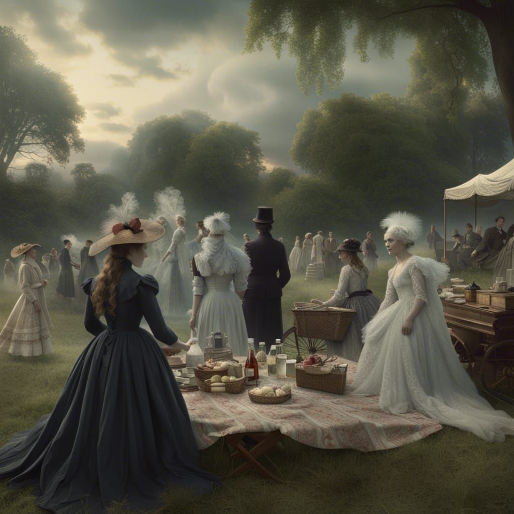 Ghosts Picnic in 1890s Fashion, Digital Painting
