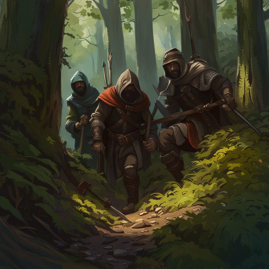 Medieval Forest Ambush in Digital Painting Style