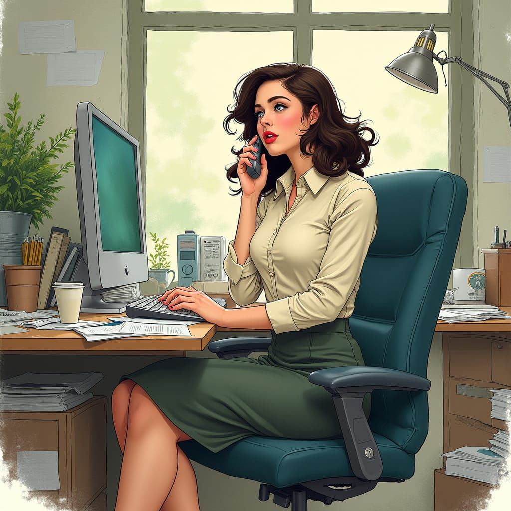 Frazzled Office Worker in a Digital Painting Style