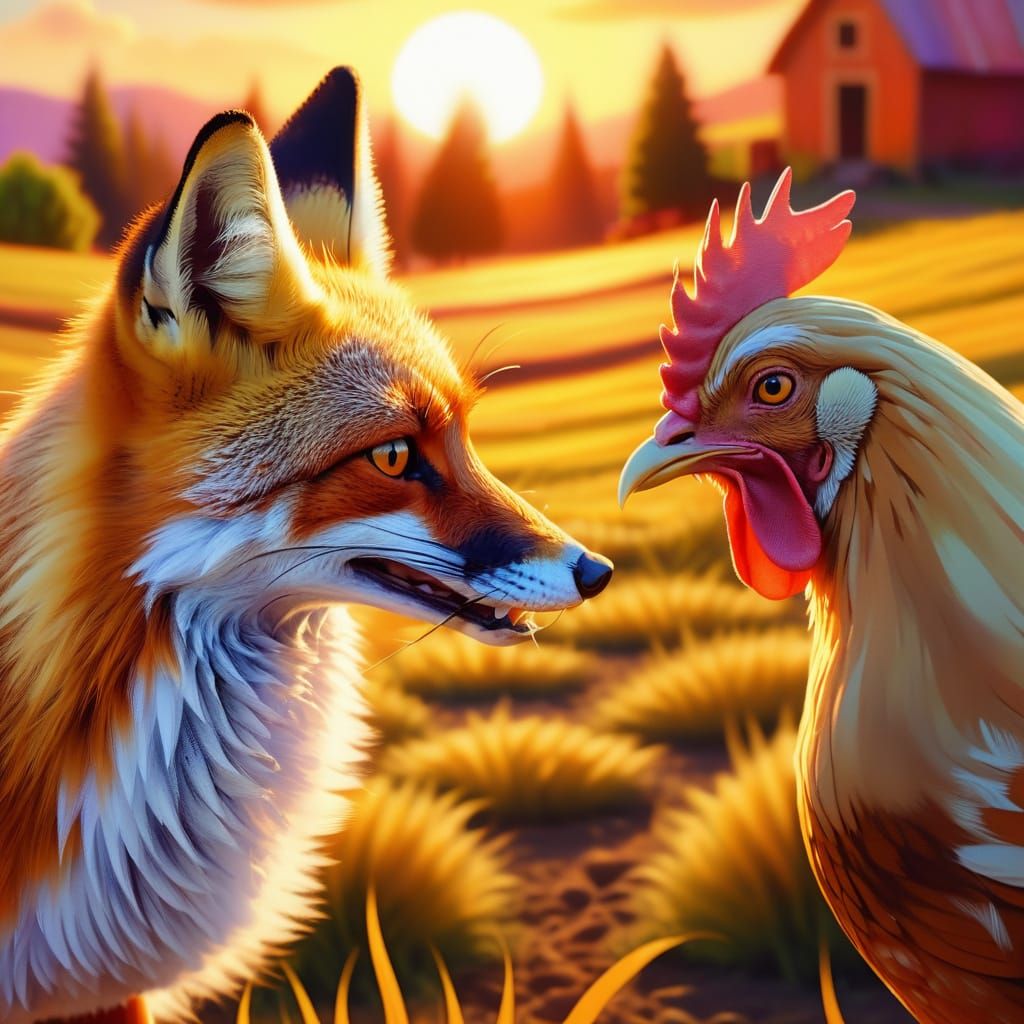 Surreal Fox and Chicken Conversation in Oil