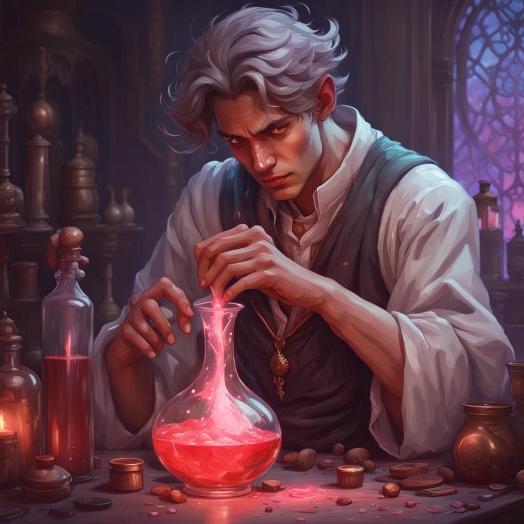 Wizard's Love Potion: Detailed Digital Portrait