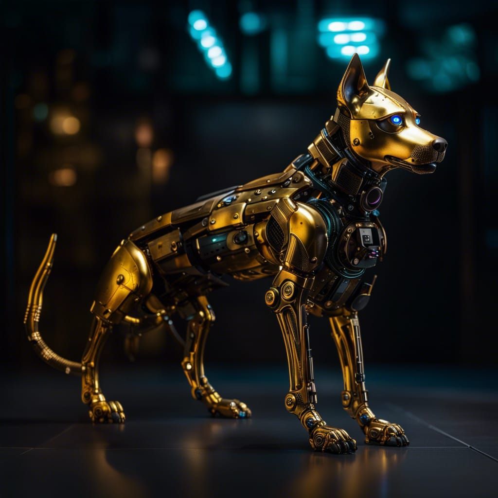 Cyberpunk Robotic Dog in Iridescent Gold