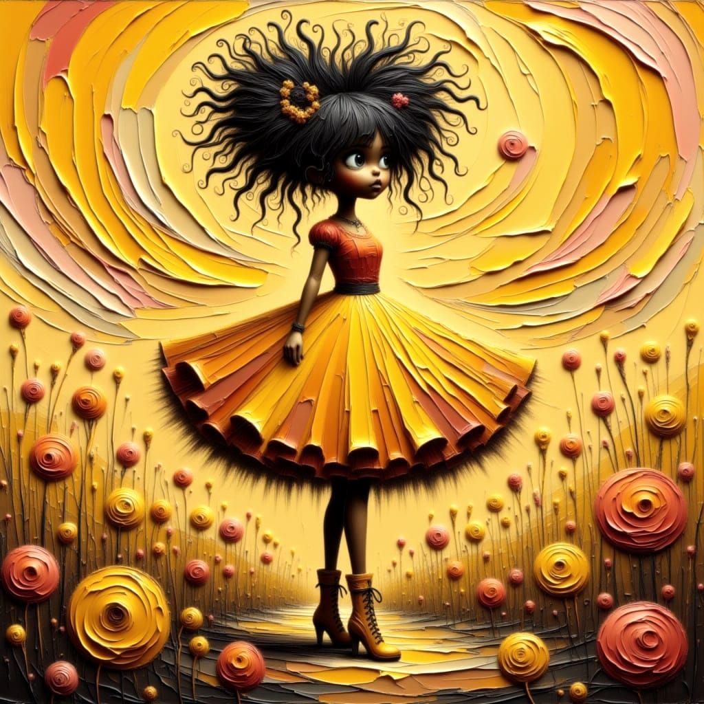 Radiant Storybook Beauty in Candyland Meadow as Impasto Pain...