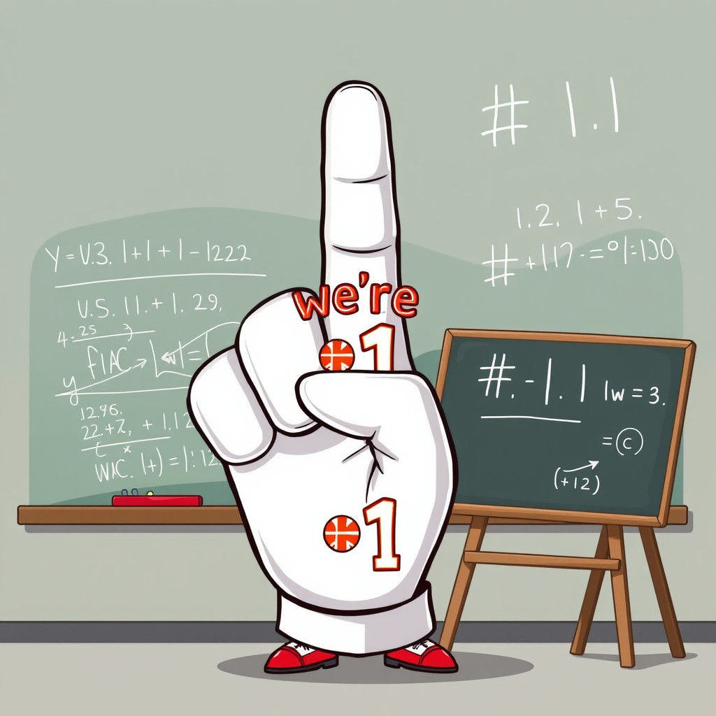 Humorous Cartoon: Giant Foam Finger with Math Proof