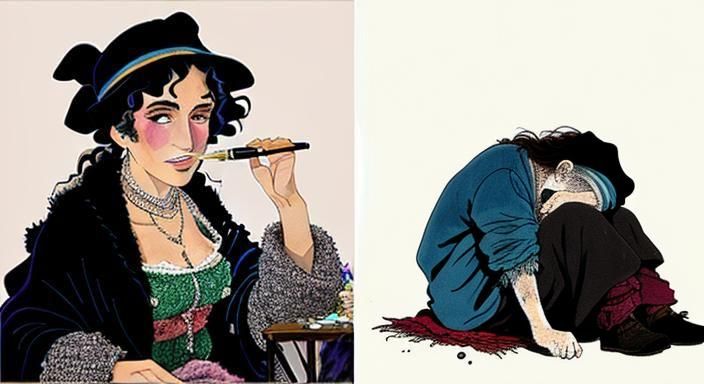 Homeless Woman in Rags: Pen and Ink Art