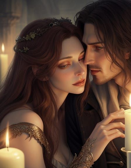 Romantic Incubus Kiss in Soft Oil Painting Style