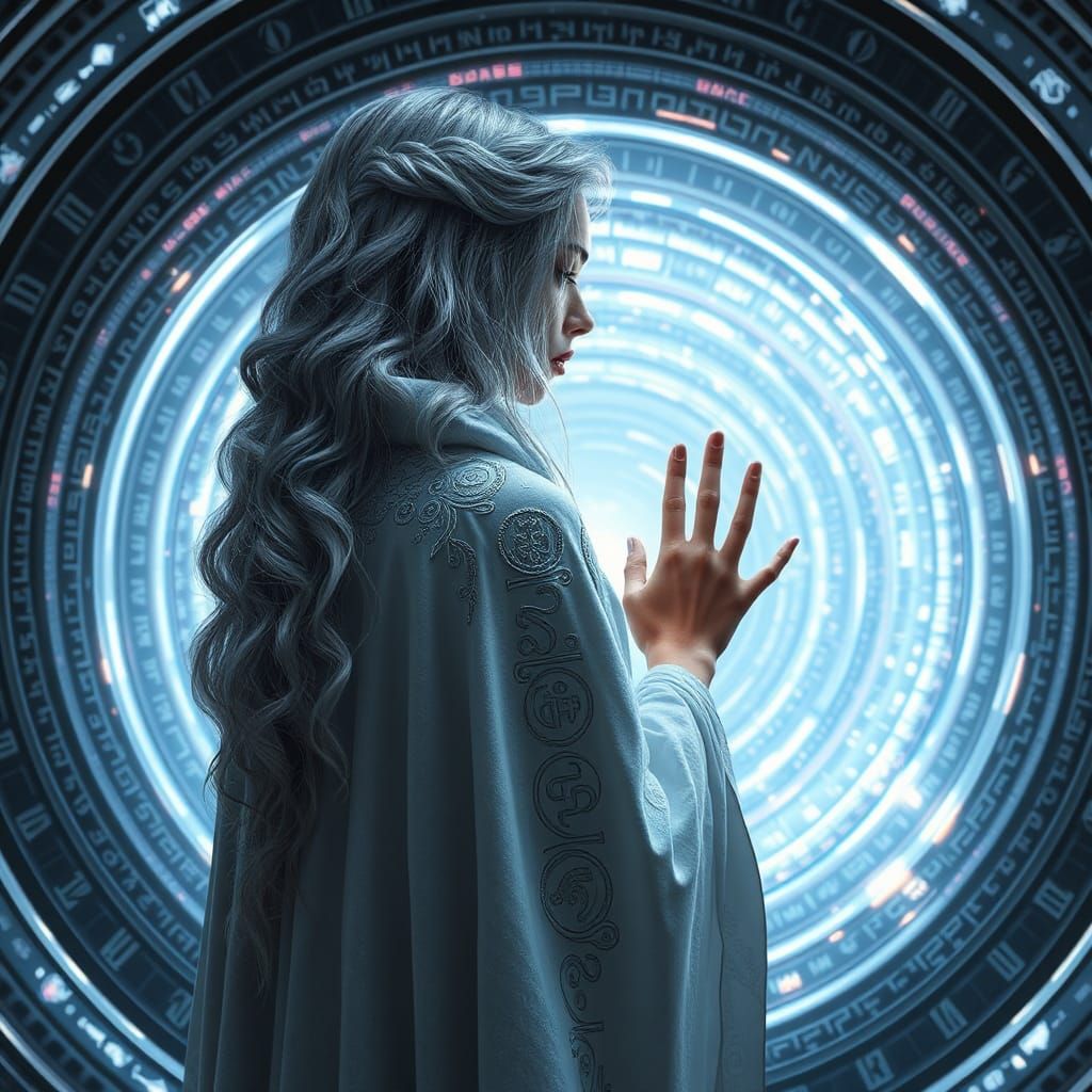Majestic Woman Opens Cosmic Portal: Digital Art
