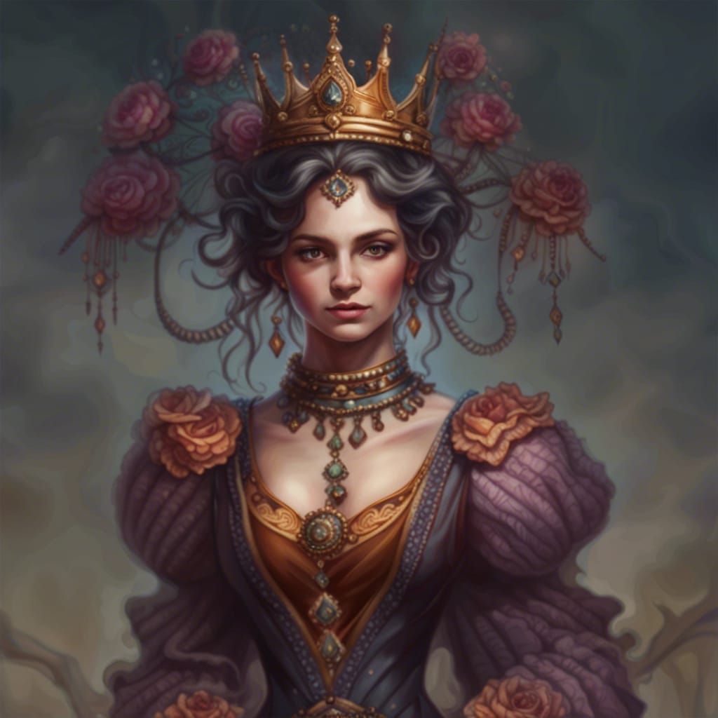 Queen of Diamonds Card in Detailed Matte Painting