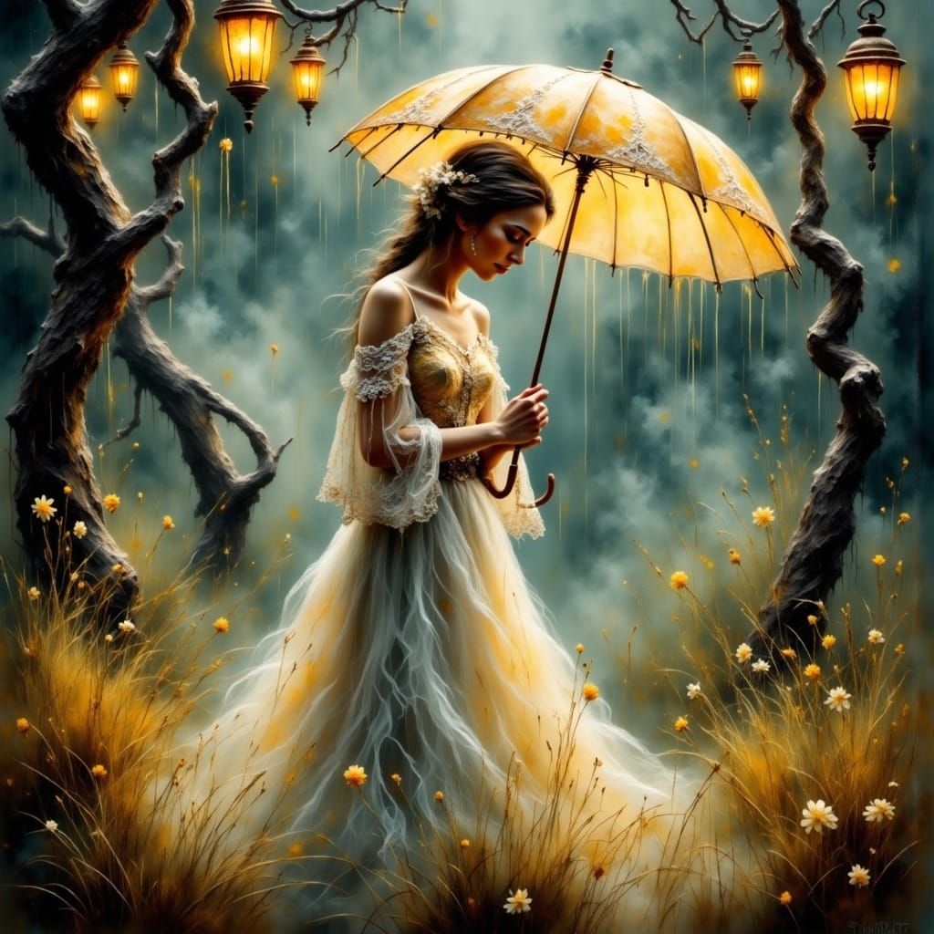 Dreamy Bohemian Goddess in Ethereal Rain