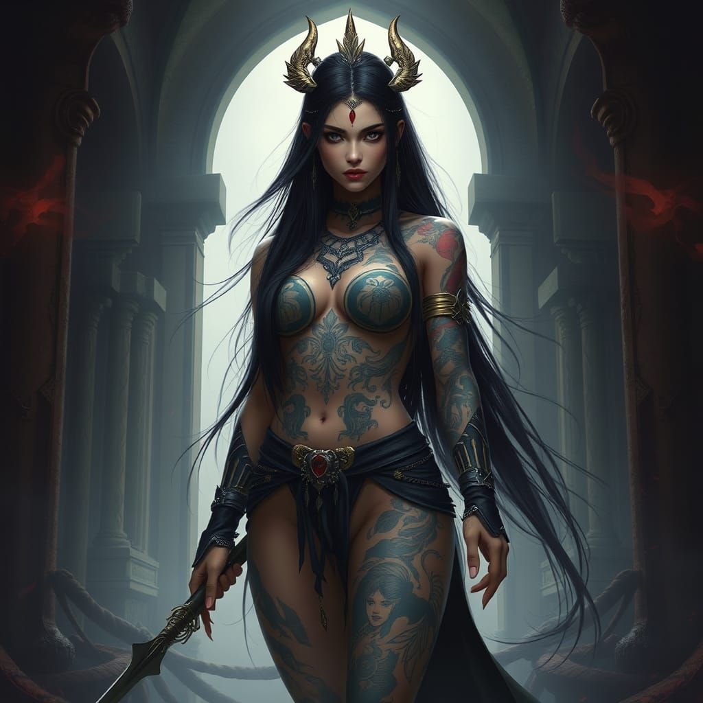 Fantasy Princess Fighter in a Deep Temple