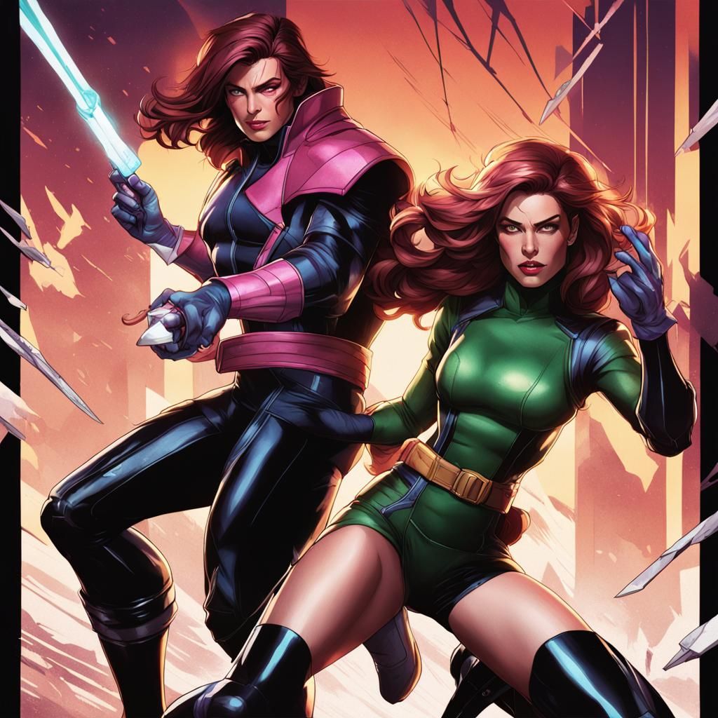 Rogue and Gambit Pinup Action Pose