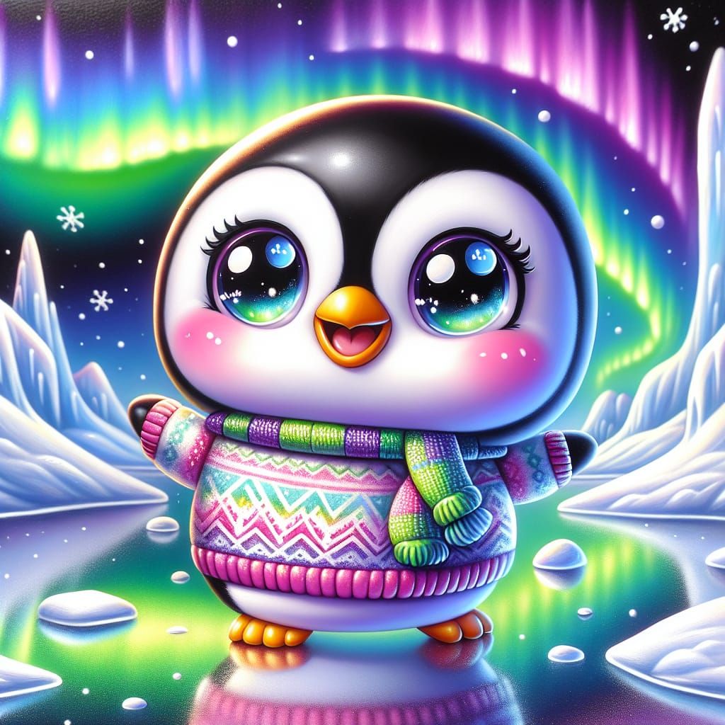 Kawaii Penguin in Winter Wonderland