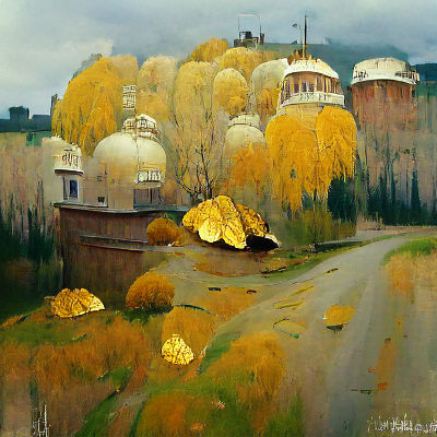 Golden Autumn Landscape in Art Deco Style