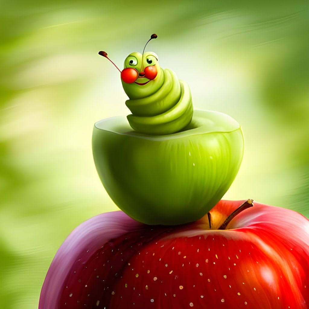 Cartoon Worm in Apple Fantasy Portrait